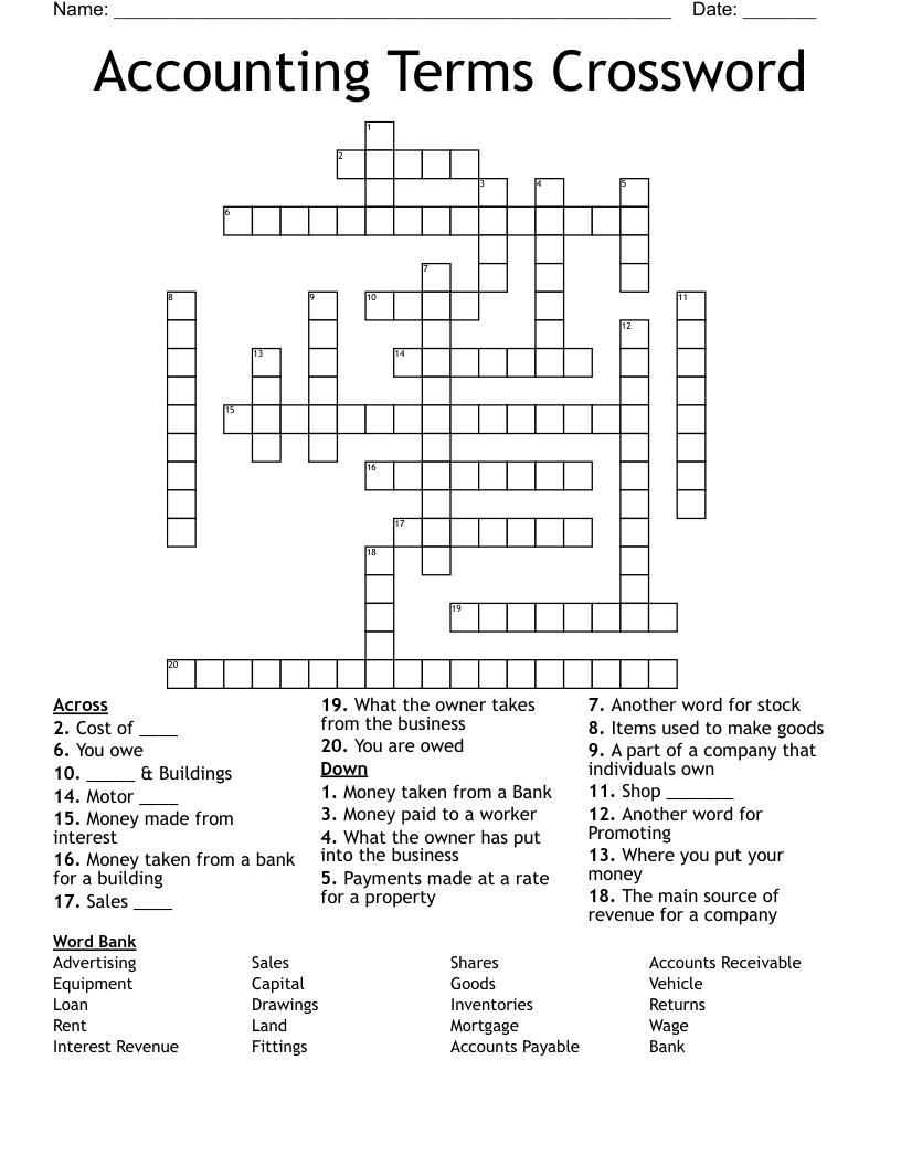 Accounting Terms Crossword