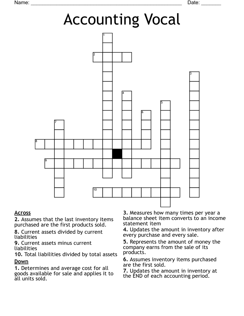 Accounting Vocal  Crossword