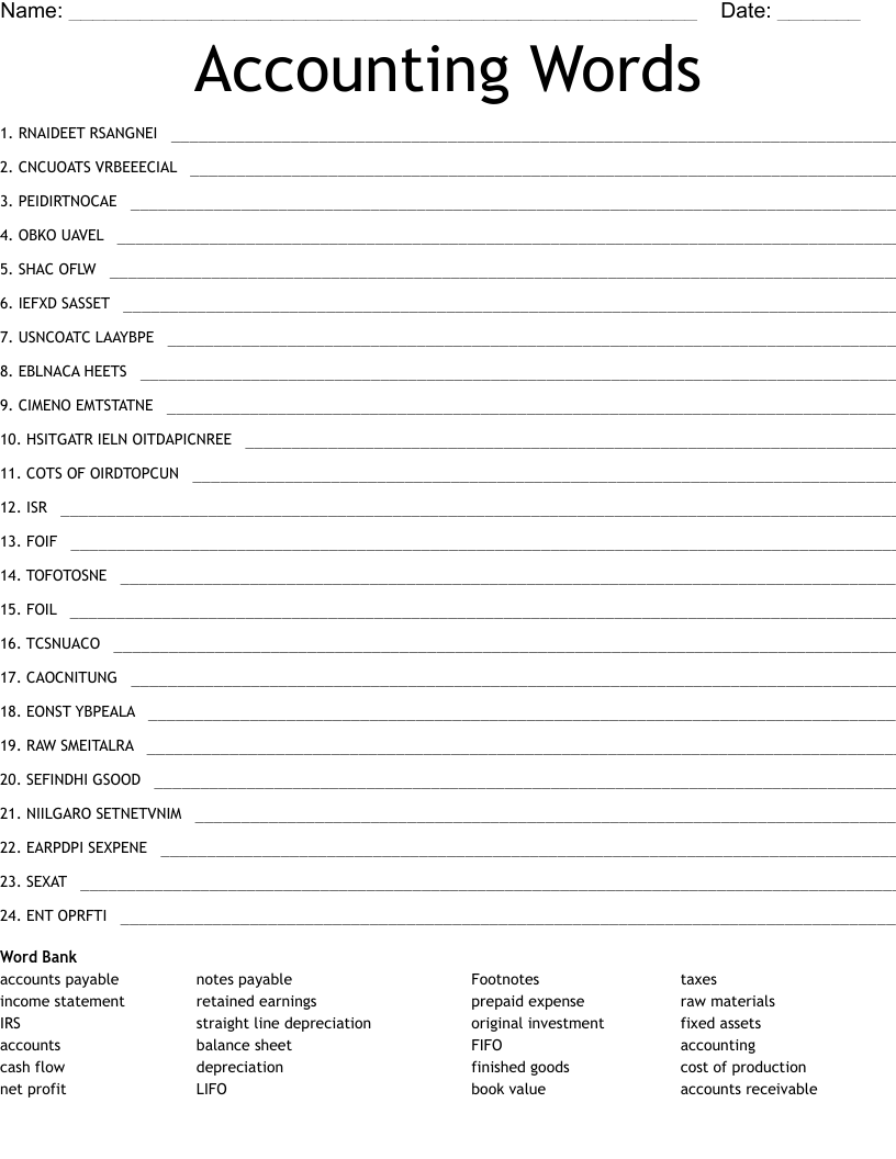 Accounting Words Word Scramble