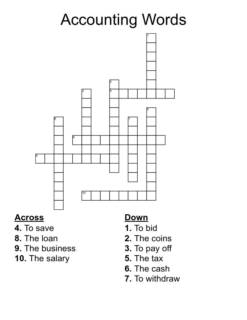 Accounting Words Crossword