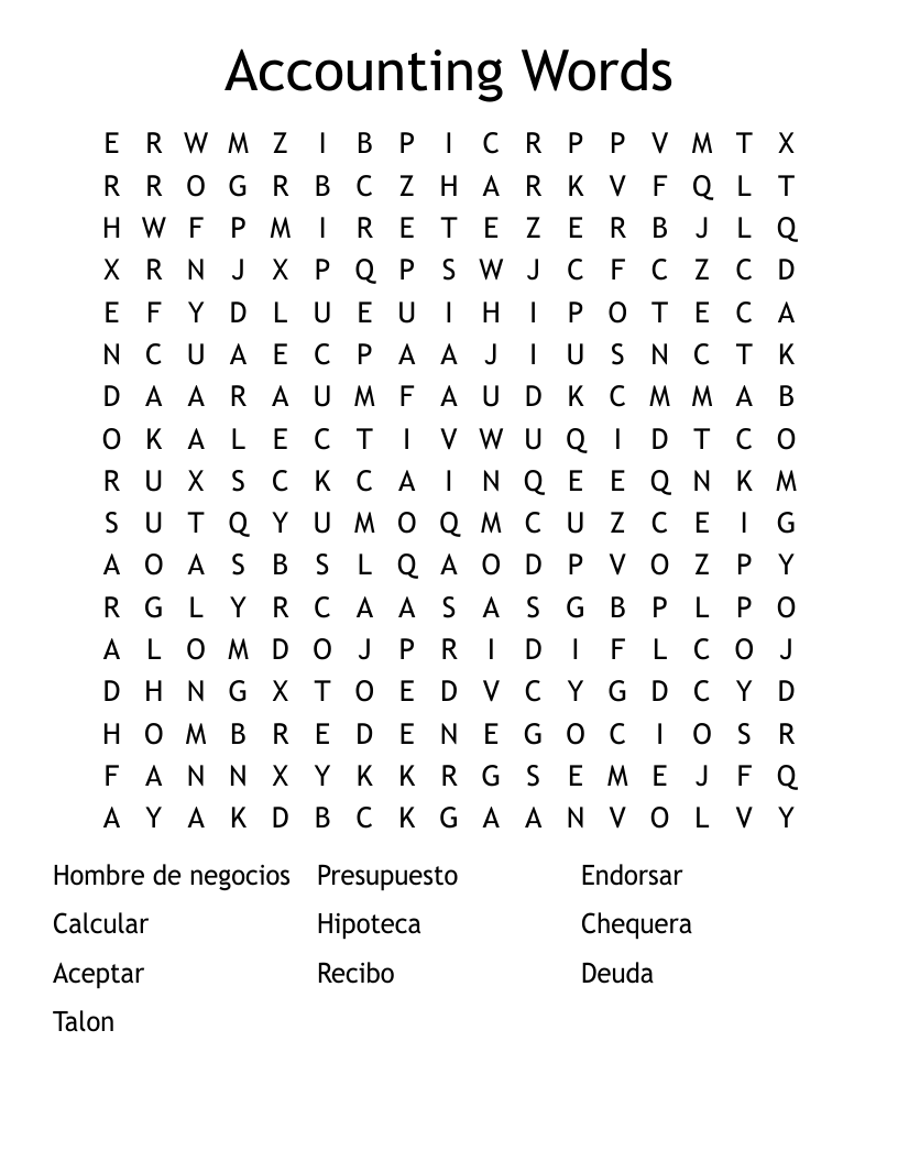 Accounting Words Word Search
