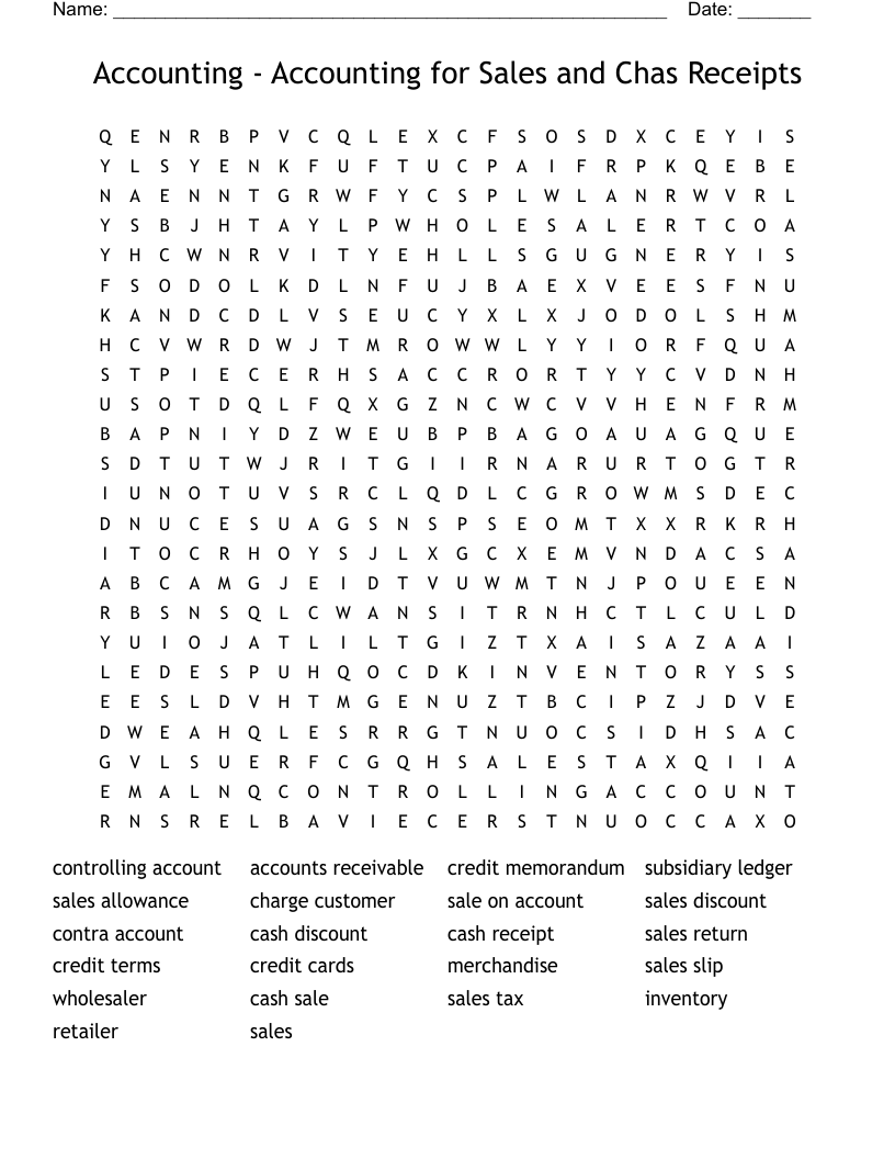 Accounting - Accounting for Sales and Chas Receipts Word Search