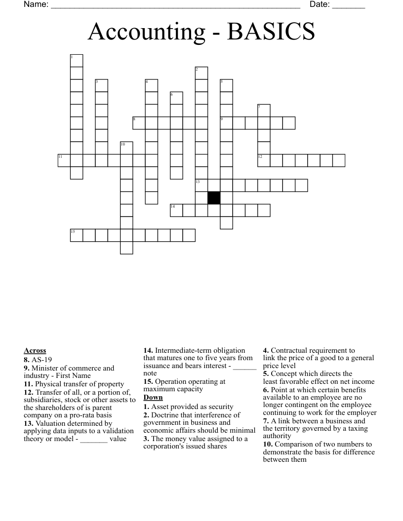 Accounting - BASICS Crossword