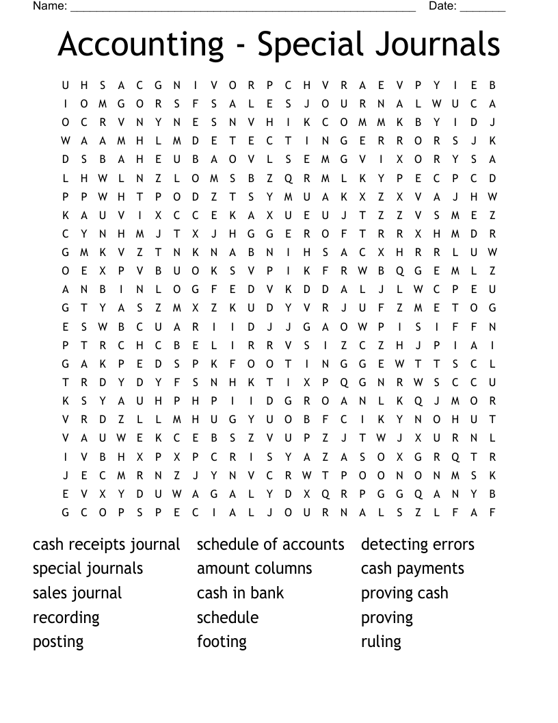 Accounting - Special Journals Word Search