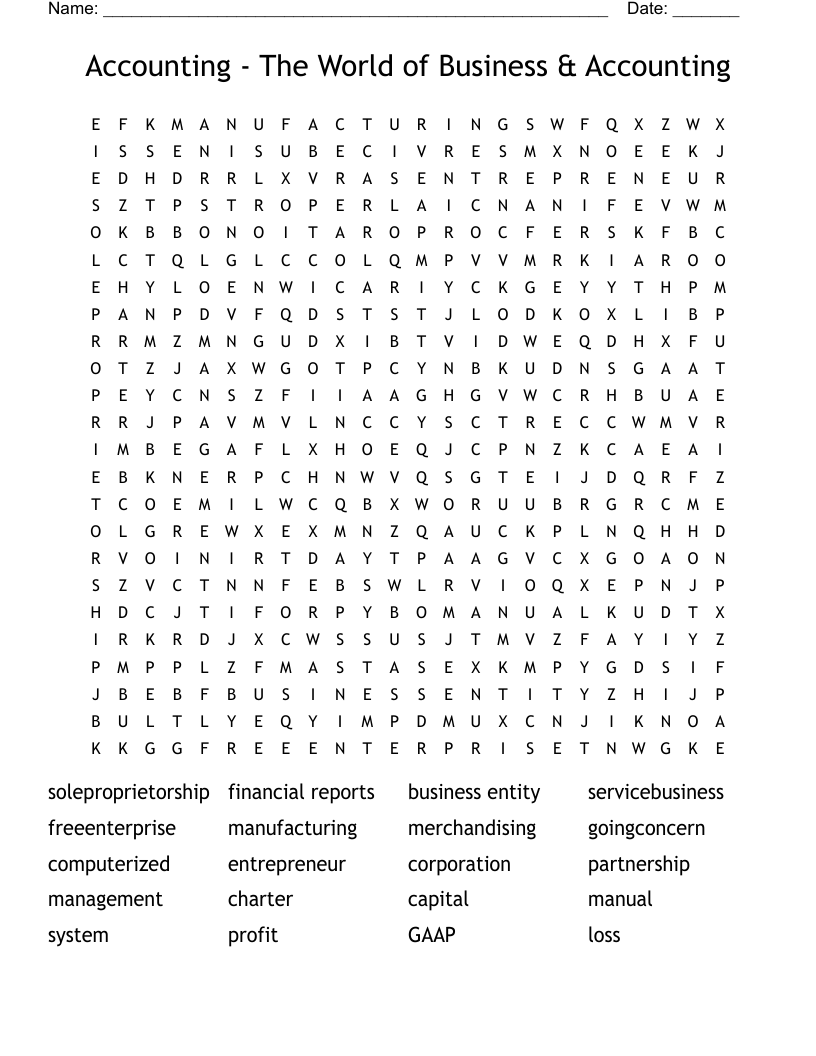 Accounting - The World of Business & Accounting Word Search