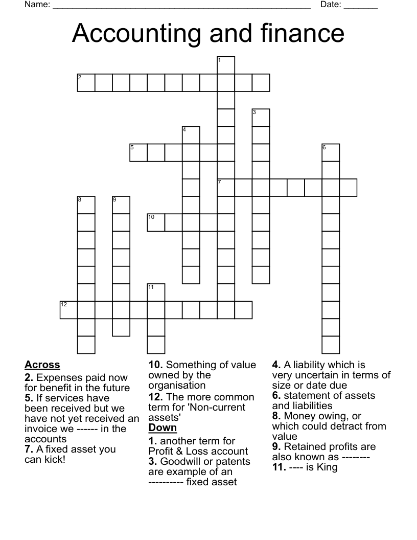 Accounting and finance Crossword