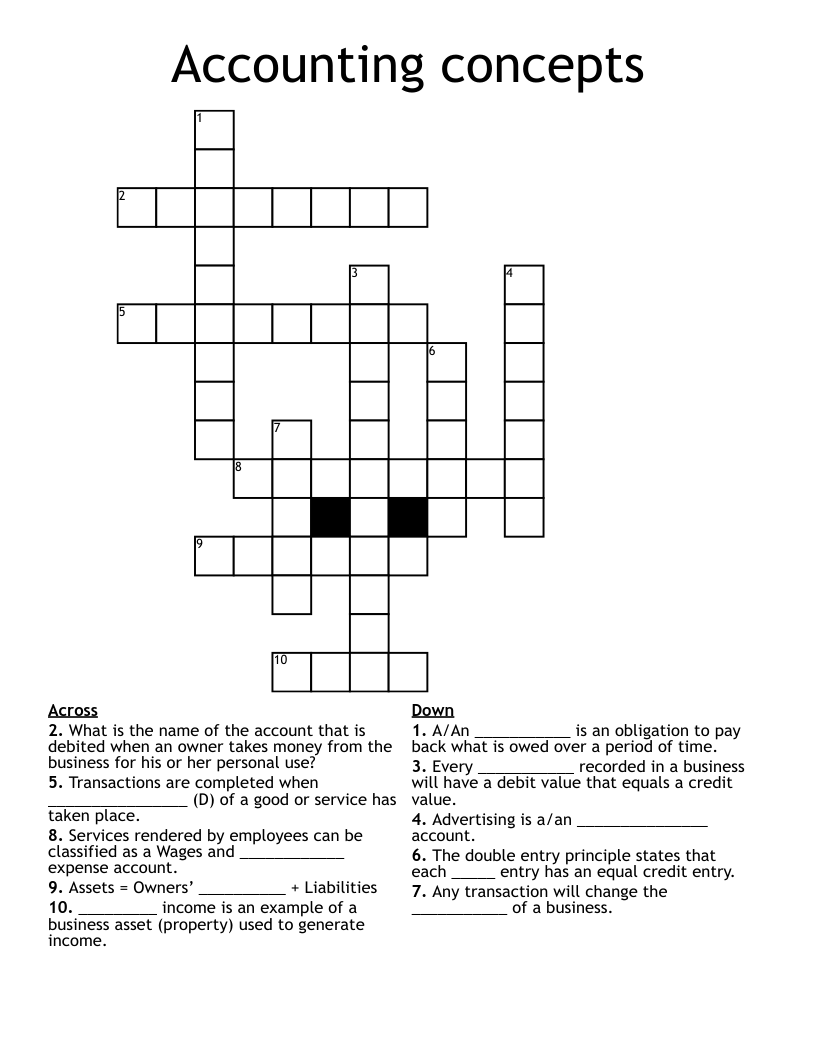 Accounting concepts Crossword