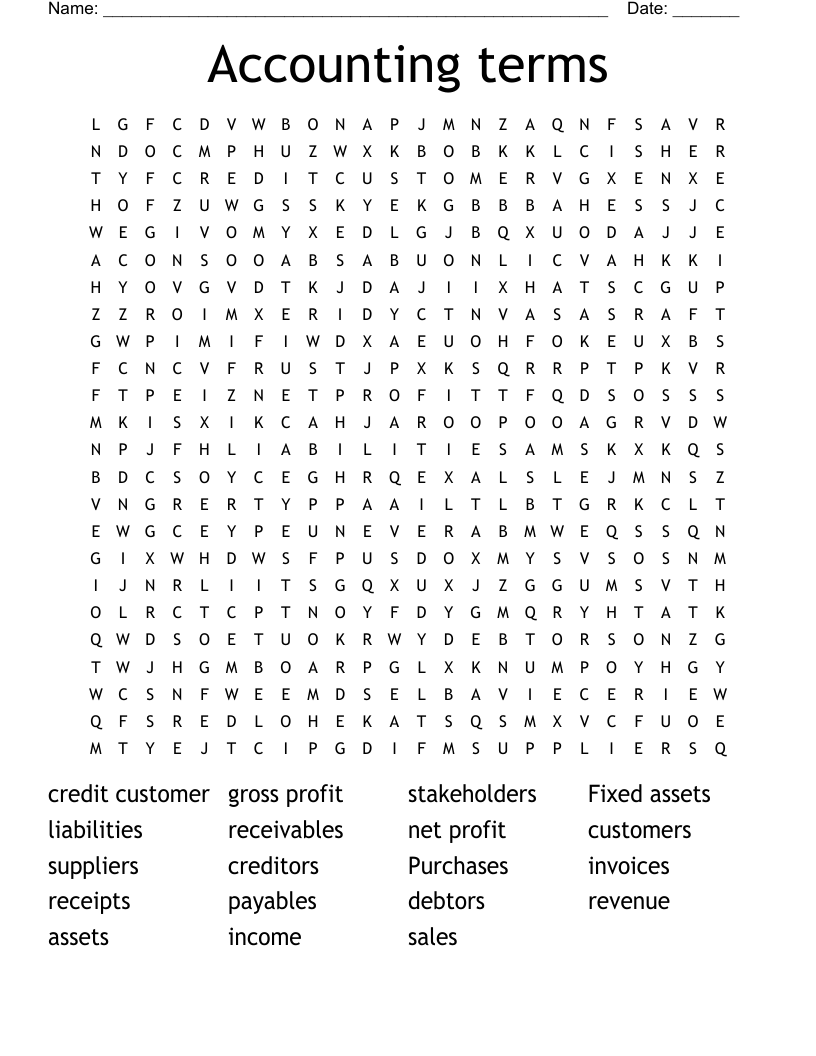 Accounting terms Word Search