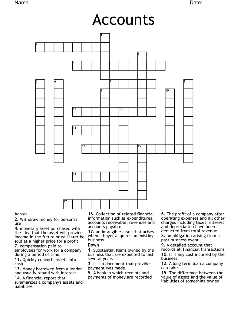 Accounts Crossword