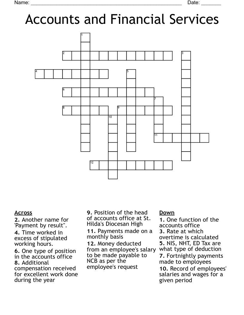 Accounts and Financial Services Crossword