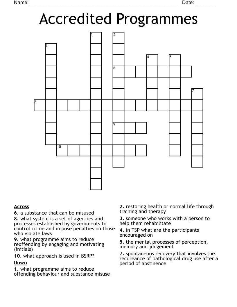Accredited Programmes Crossword