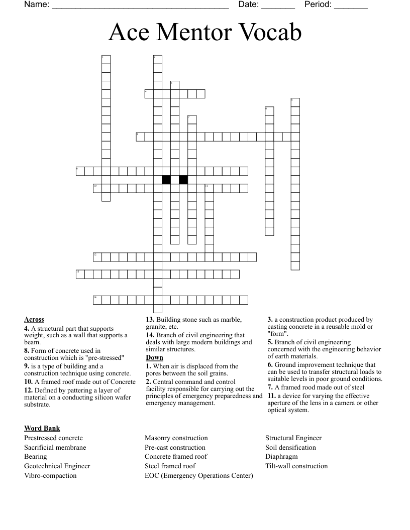 Ace Mentor Vocab Crossword