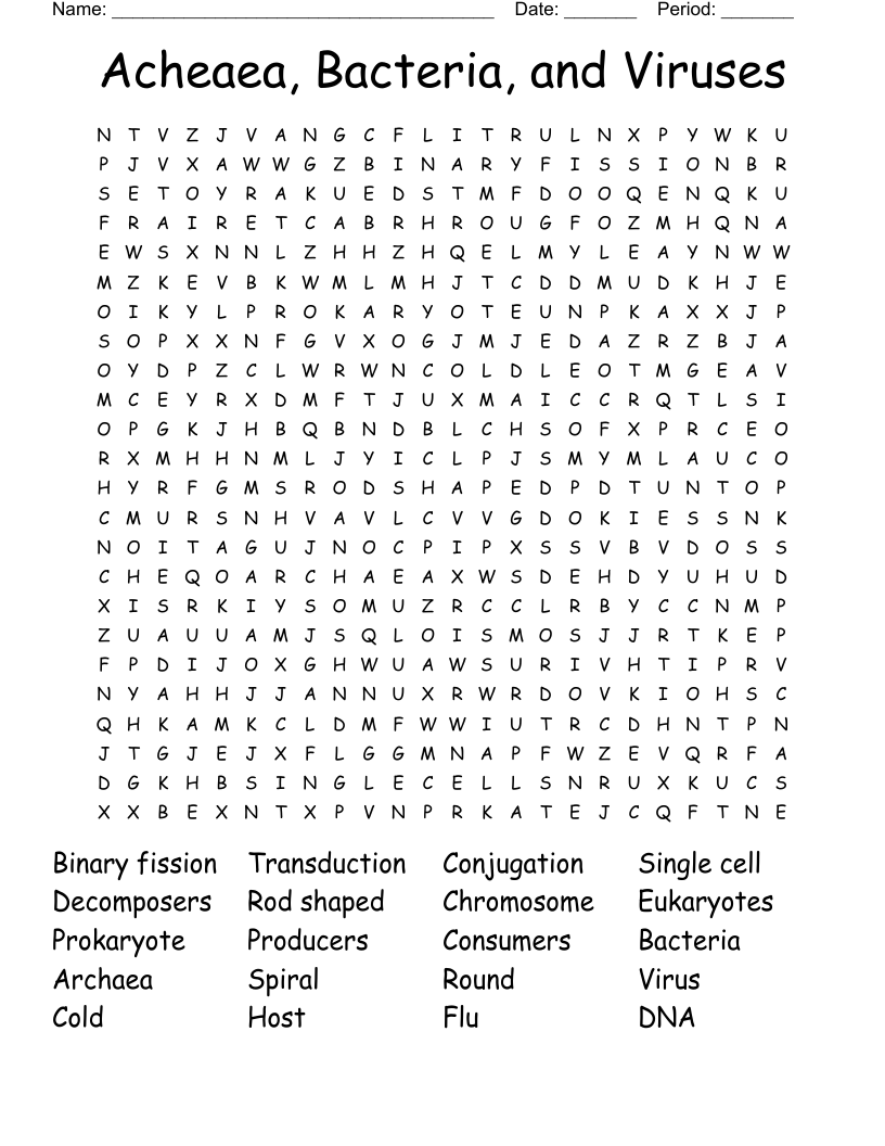 Acheaea, Bacteria, and Viruses  Word Search