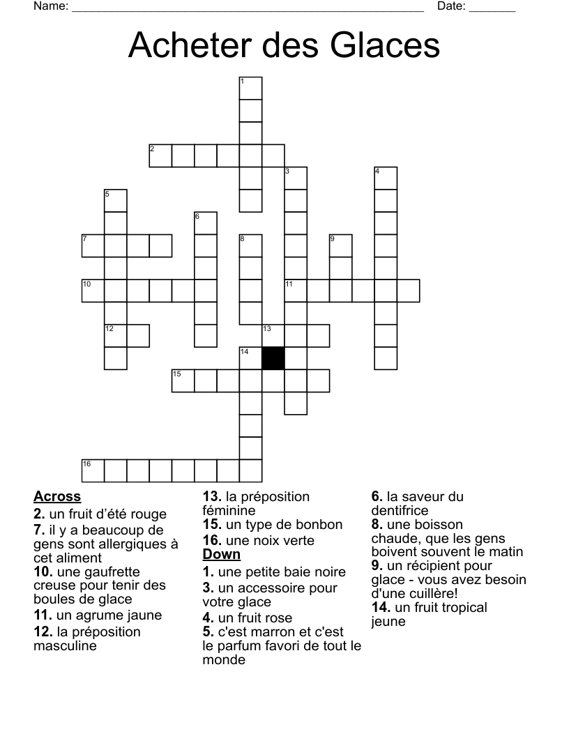 Acheter des Glaces  Crossword