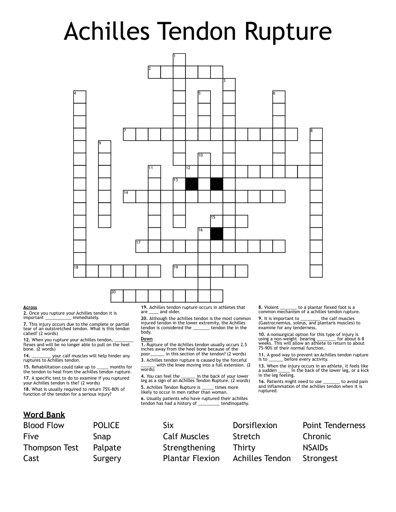 Achilles Tendon Rupture  Crossword
