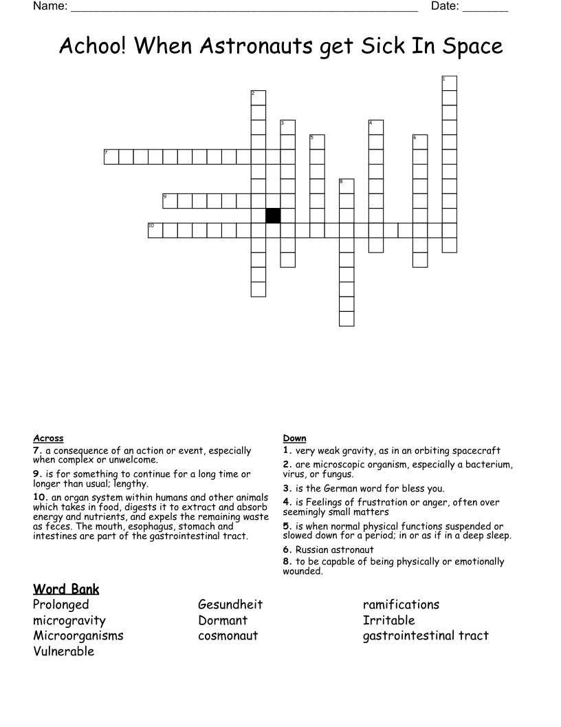 Achoo! When Astronauts get Sick In Space Crossword