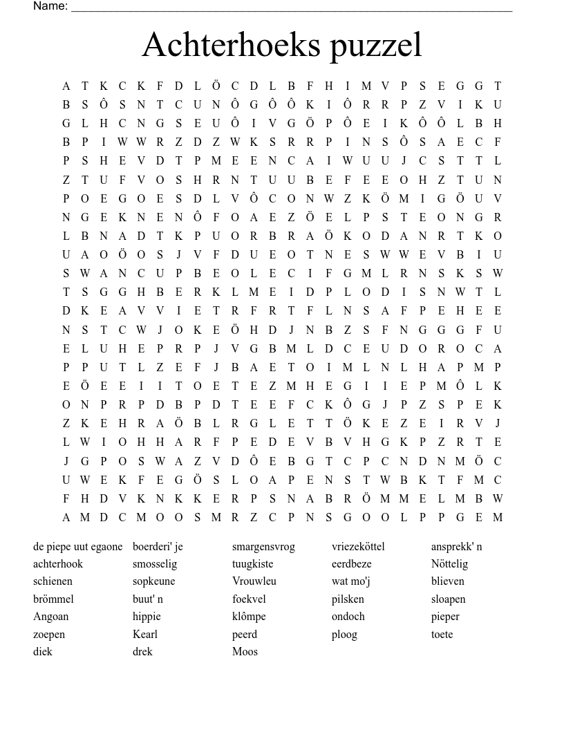 Achterhoeks puzzel  Word Search