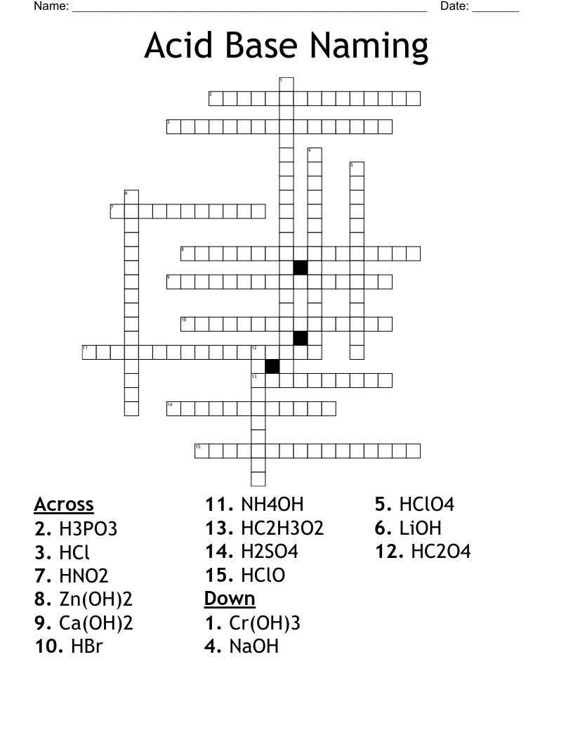 Acid Base Naming Crossword