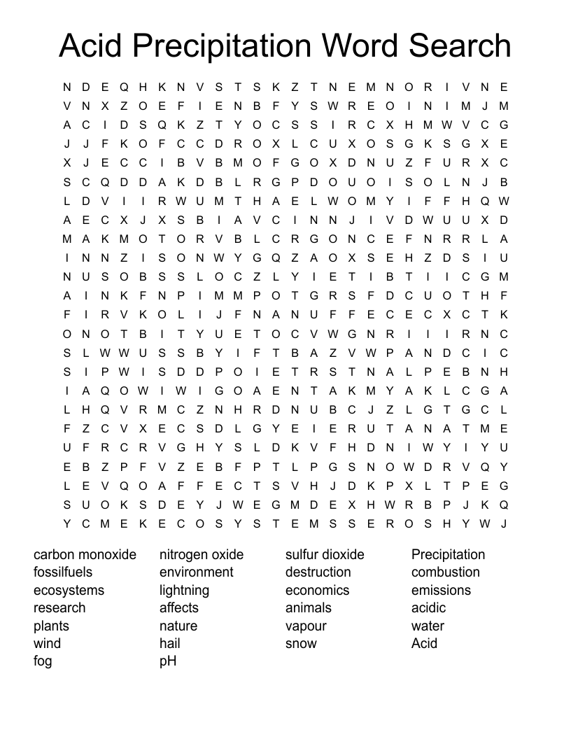 Acid Precipitation Word Search