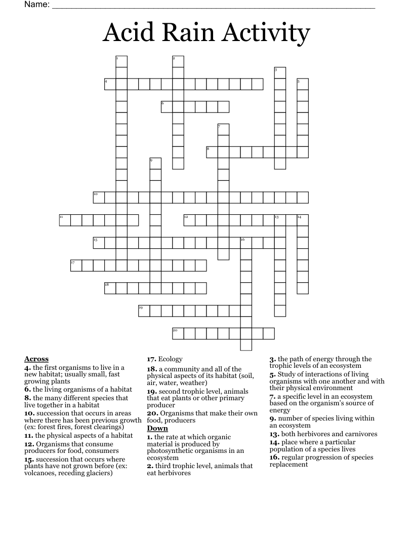 Acid Rain Activity Crossword