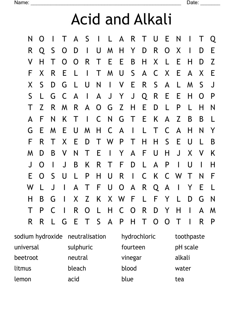 Acid and Alkali Word Search