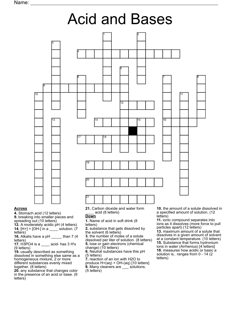 Acid and Bases Crossword