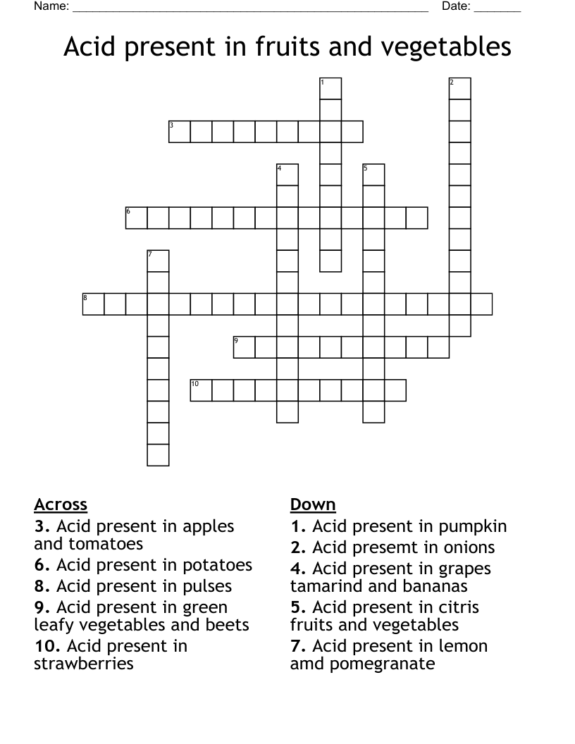 Acid present in fruits  and vegetables Crossword