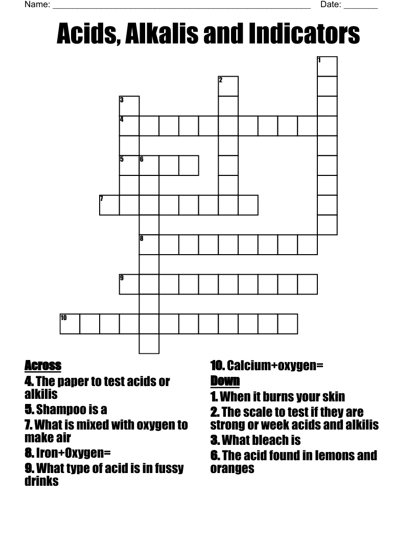 Acids, Alkalis and Indicators Crossword