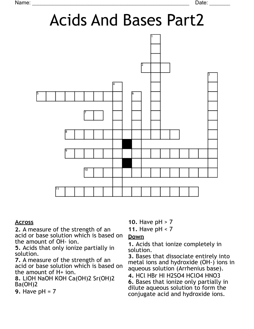 Acids And Bases Part2  Crossword