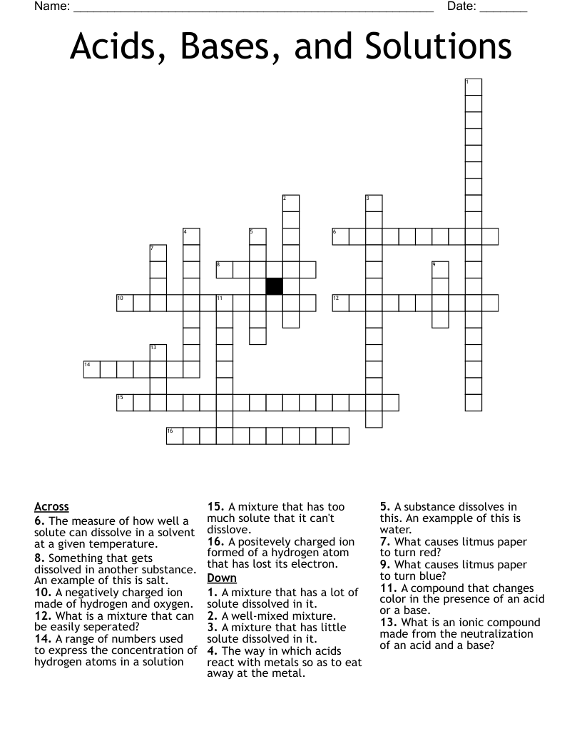 Acids, Bases, and Solutions Crossword