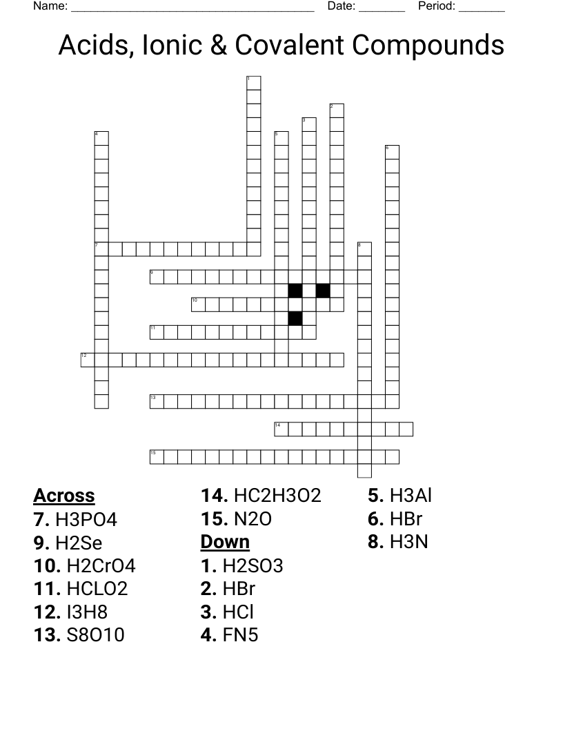 Acids, Ionic & Covalent Compounds Crossword