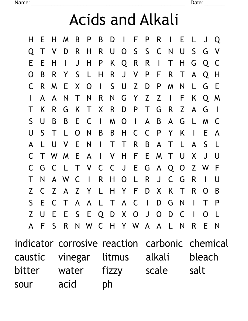 Acids and Alkali Word Search