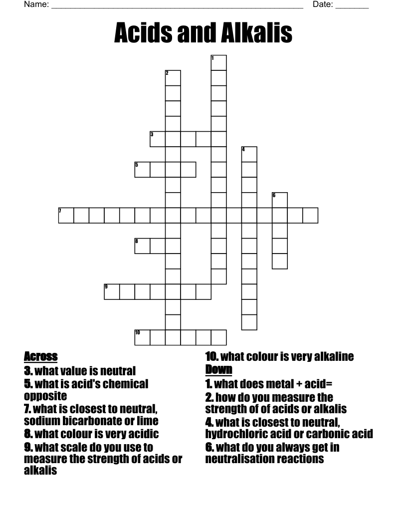 Acids and Alkalis Crossword