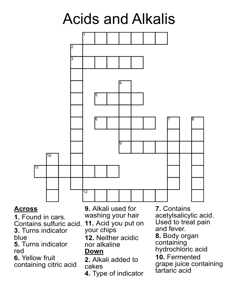Acids and Alkalis Crossword