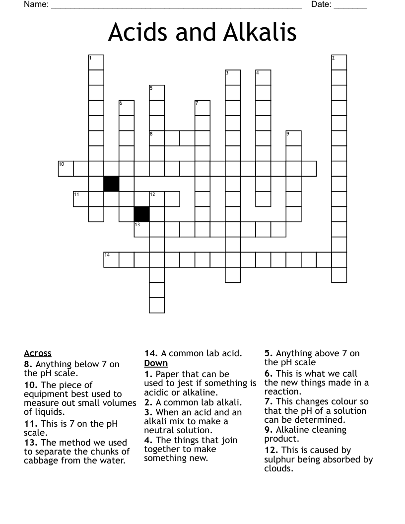 Acids and Alkalis  Crossword