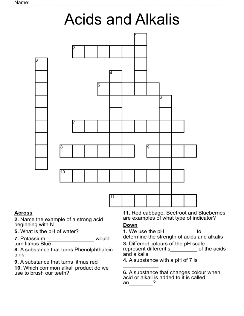 Acids and Alkalis  Crossword