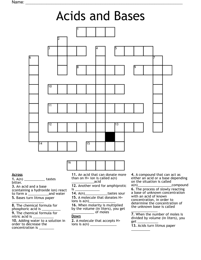 Acids and Bases Crossword