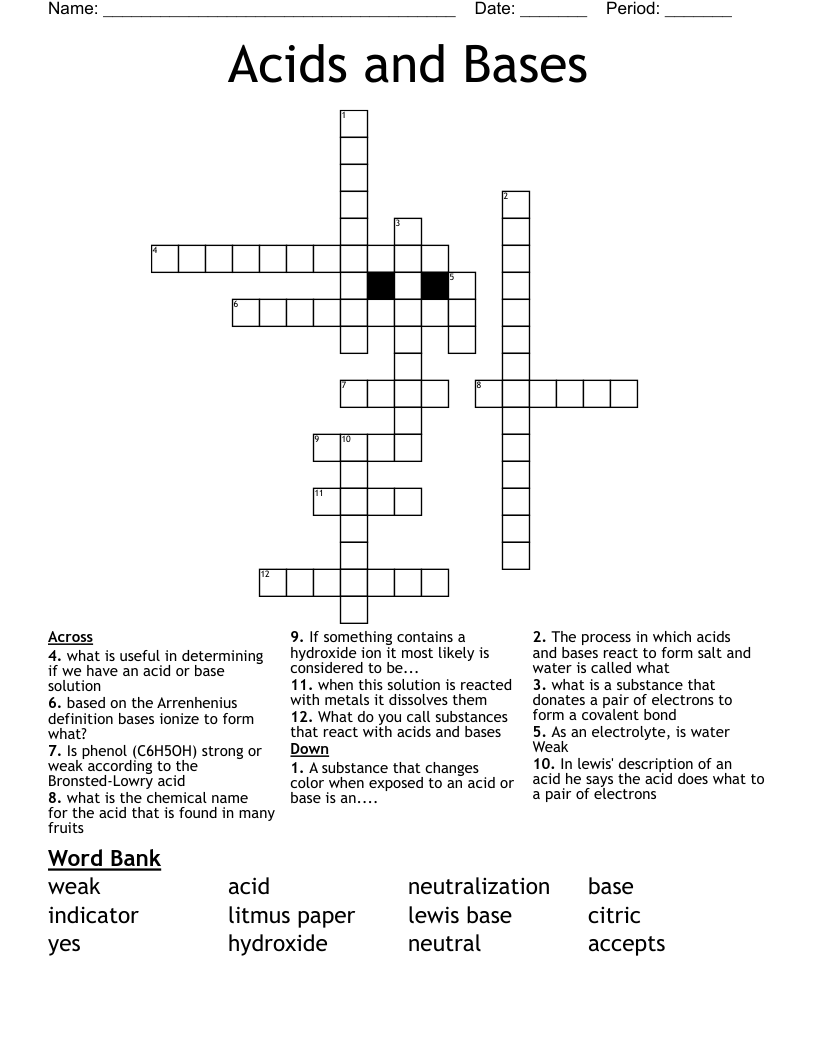 Acids and Bases Crossword