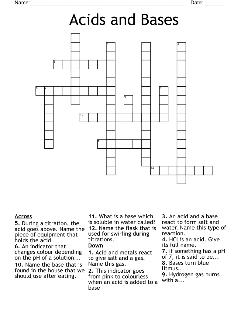Acids and Bases Crossword