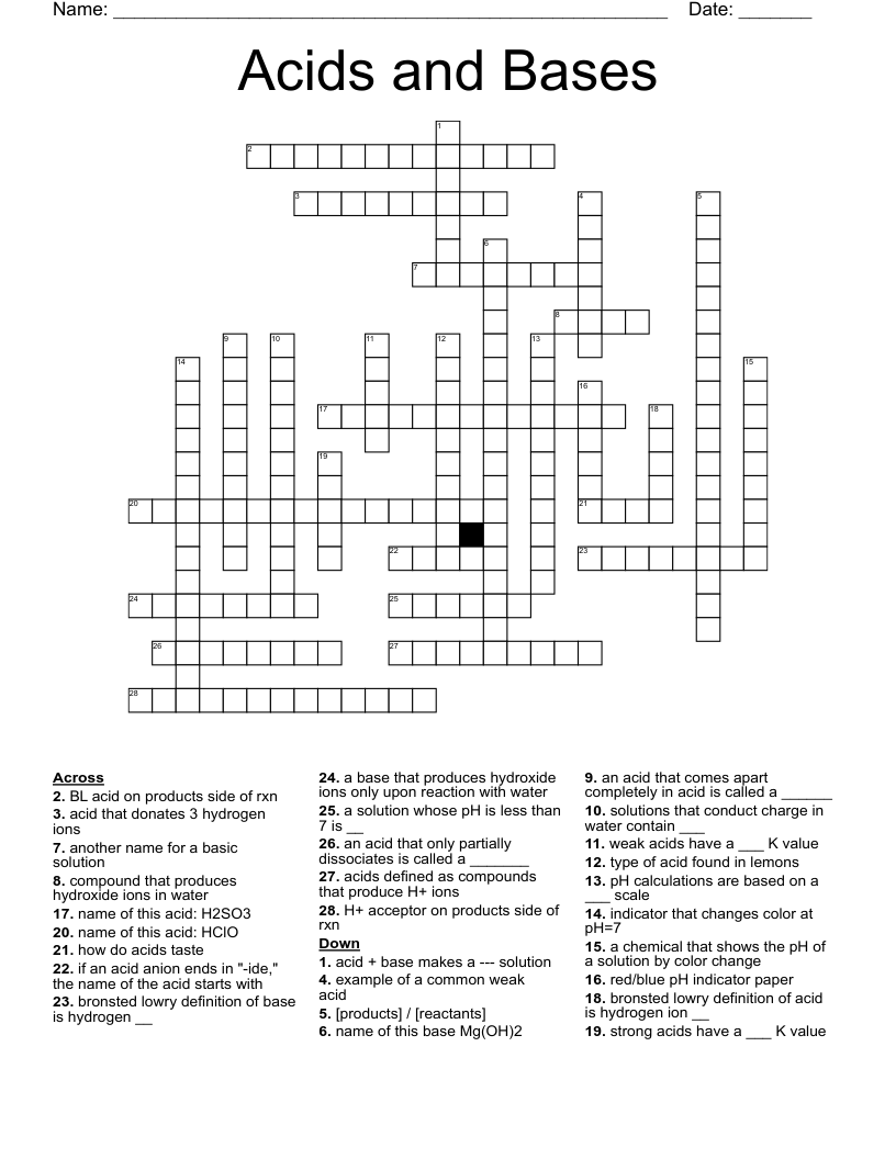 Acids and Bases Crossword