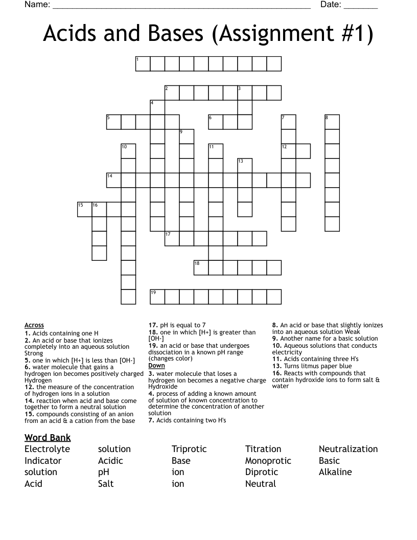 Acids and Bases (Assignment #1) Crossword