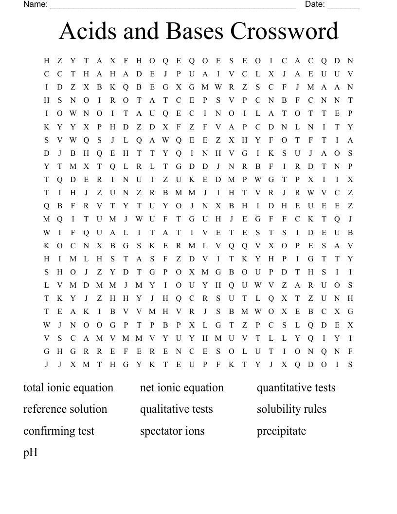 Acids and Bases Crossword Word Search