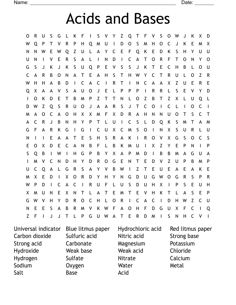 Acids and Bases  Word Search