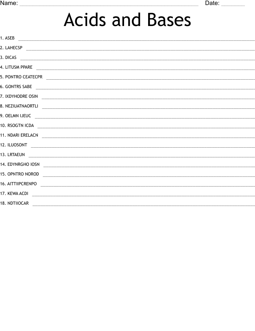 Acids and Bases  Word Scramble