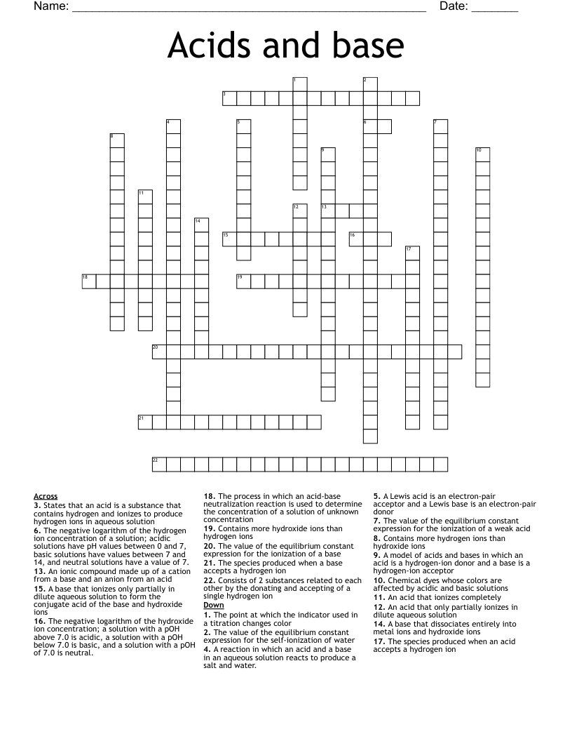 Acids and base Crossword