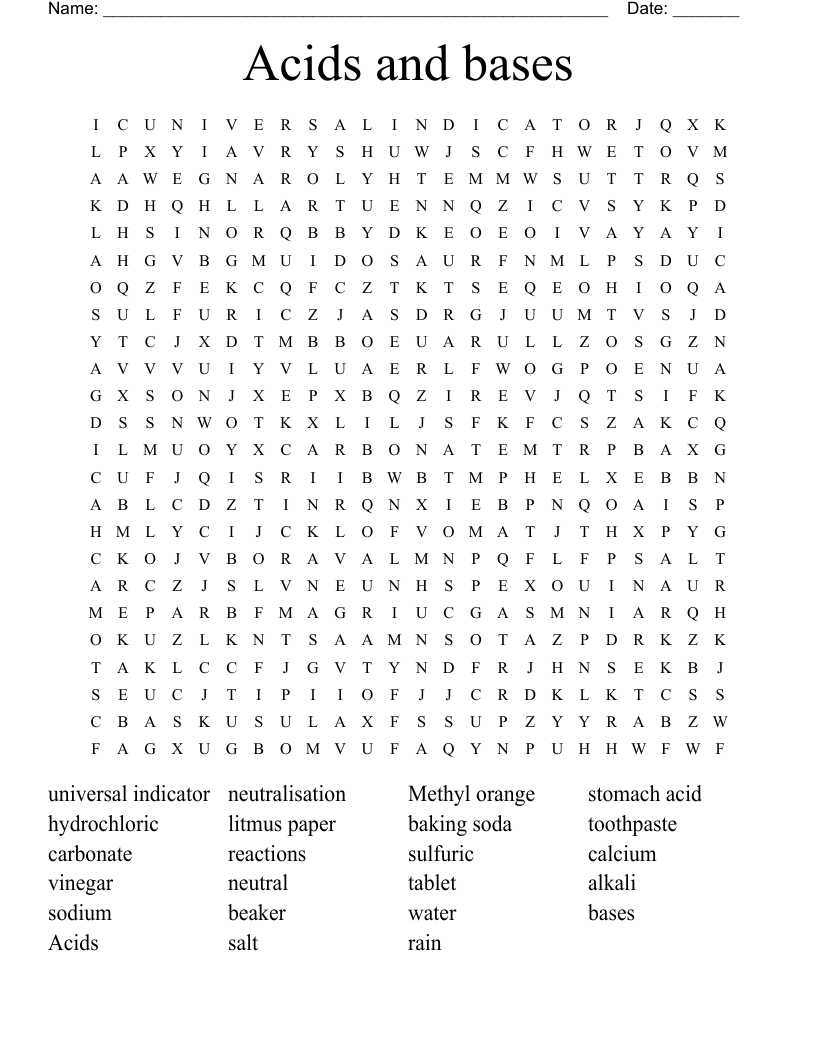 Acids and bases Word Search
