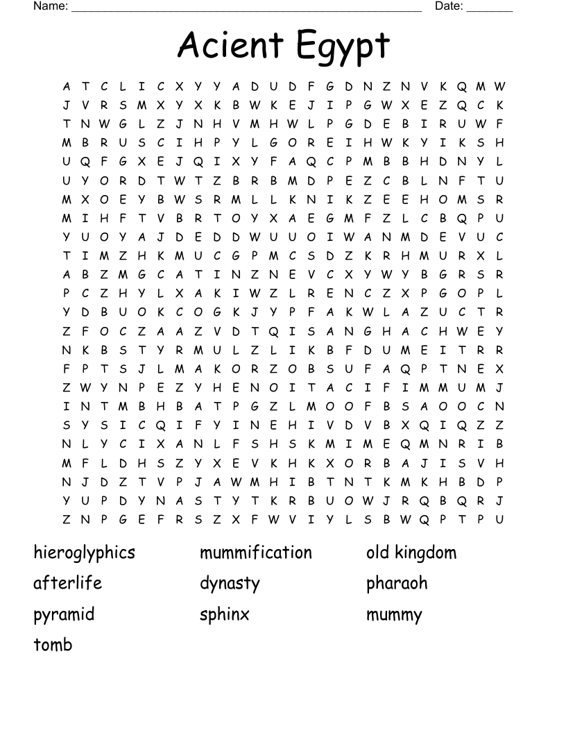 Acient Egypt Word Search