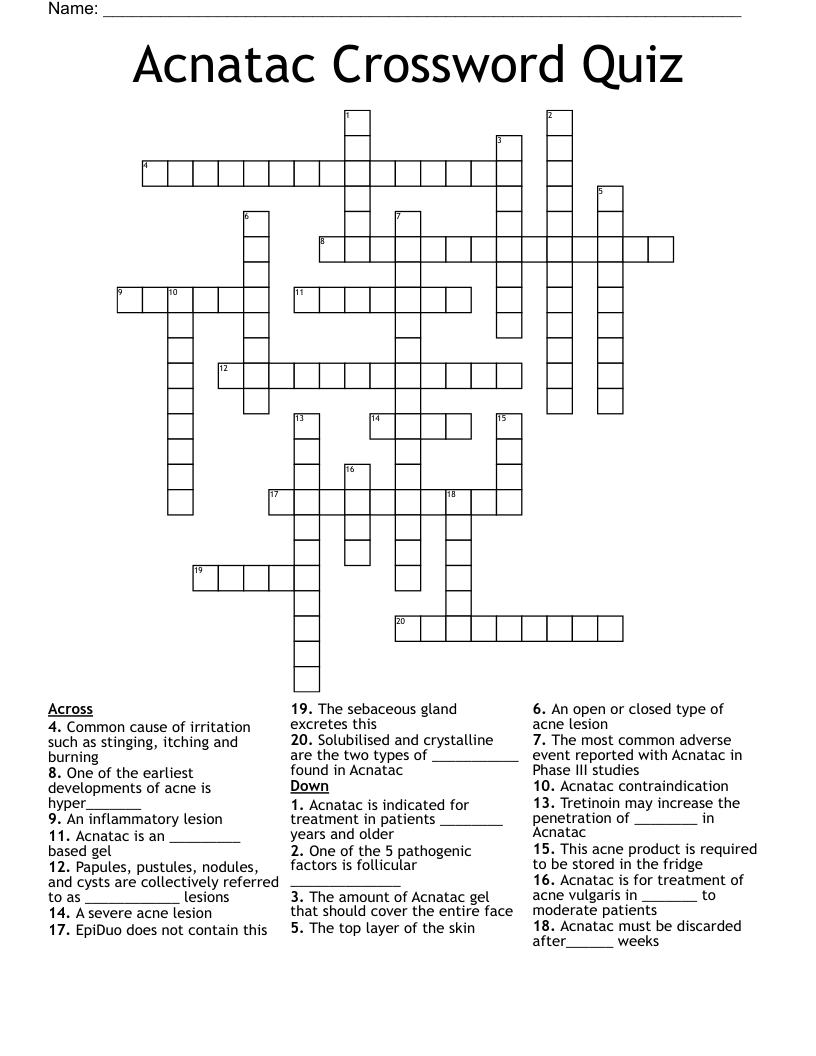 Acnatac Crossword Quiz