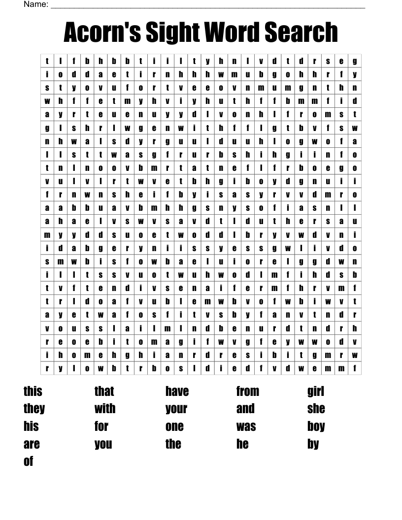 Acorn's Sight Word Search
