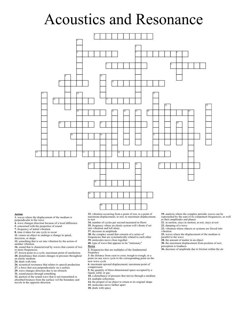 Acoustics and Resonance  Crossword